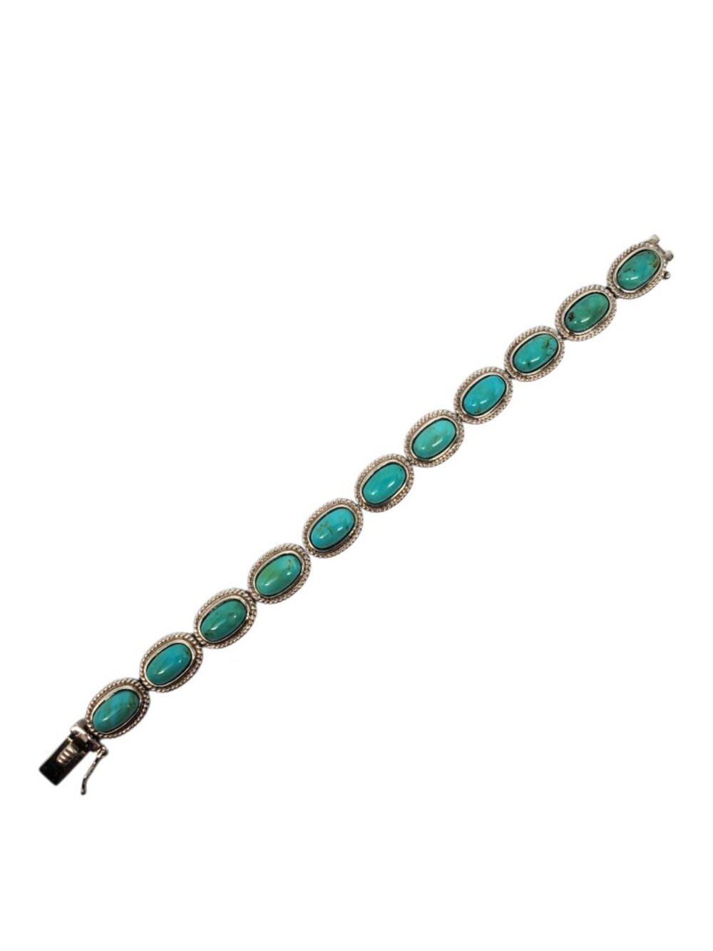 Sterling Silver Turquoise Oval Link Bracelet #24640 - Picture 8 of 10